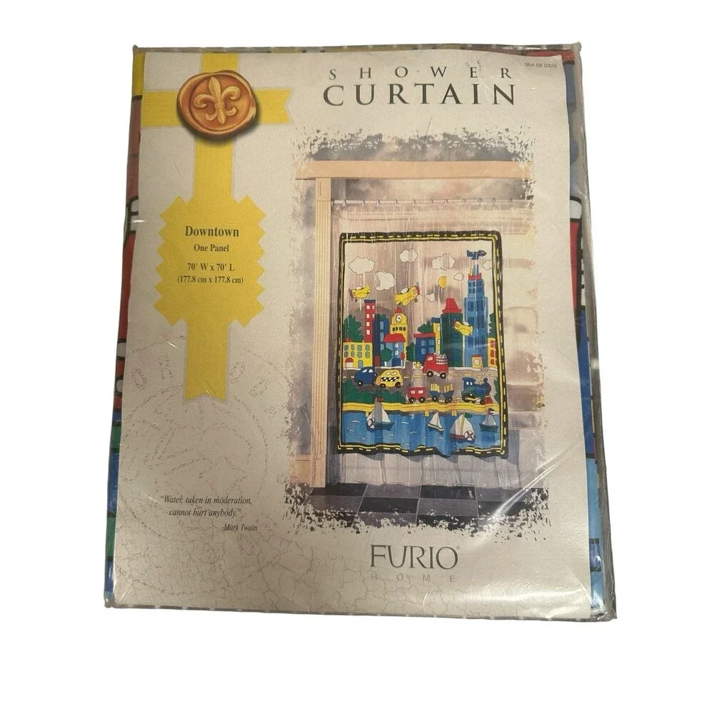 Vintage 1998 Furio Home Downtown City Cars Vinyl Shower Curtain 70x70 NOS